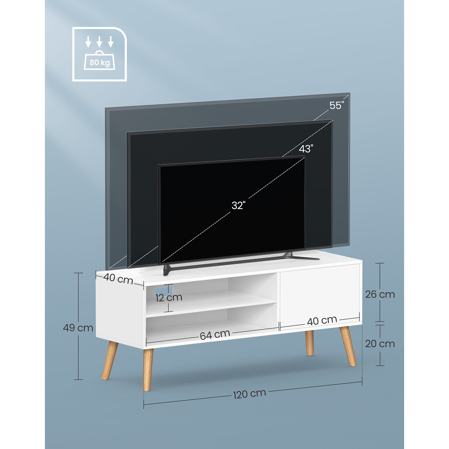 TV-möbler-1 dörr-40 x 120 x 49 cm-vit