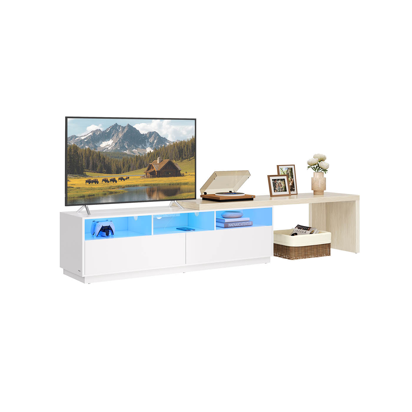 L-format TV-skåp – Justerbar längd – Molnvit naturbeige