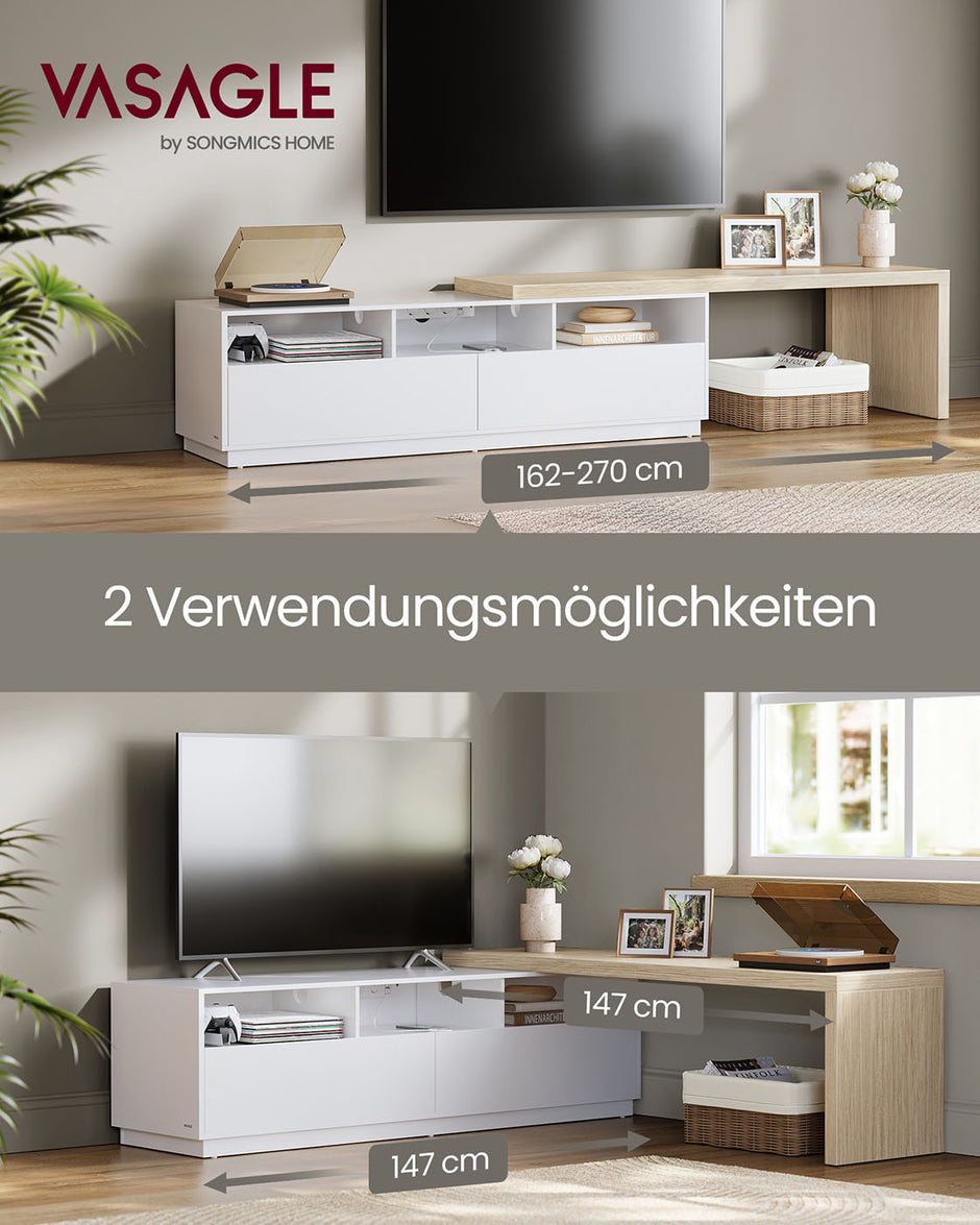 L-format TV-skåp – Justerbar längd – Molnvit naturbeige