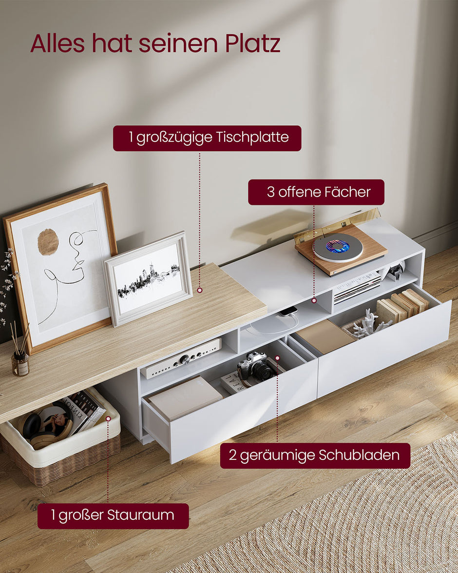 L-format TV-skåp – Justerbar längd – Molnvit naturbeige
