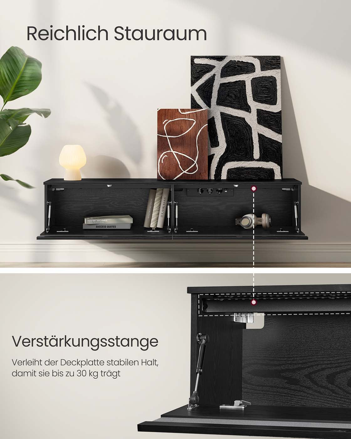 Hängande TV-lowboard 147 x 35 x 30 cm ebenholts svart