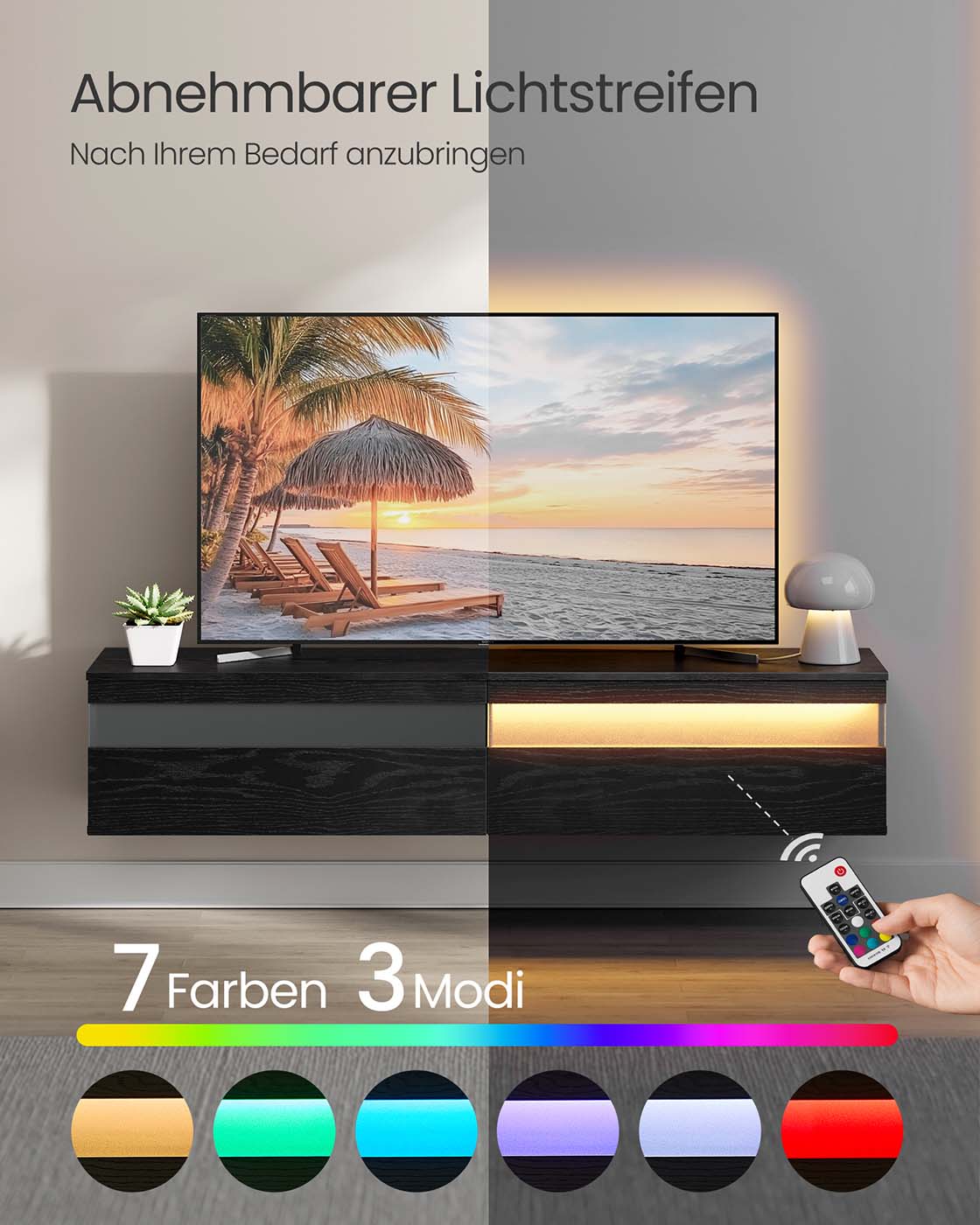 Hängande TV-lowboard 147 x 35 x 30 cm ebenholts svart