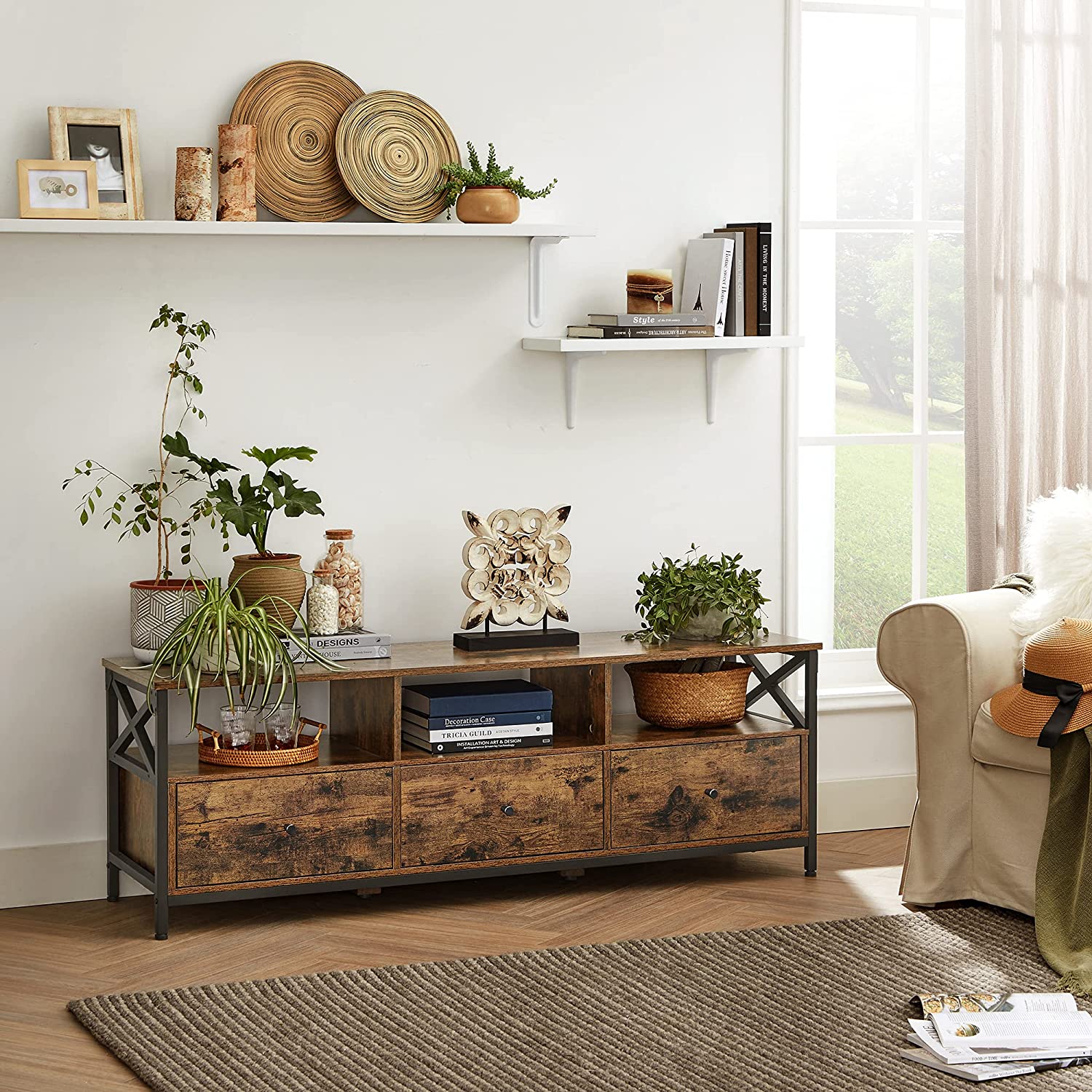 TV -möbler - soffbord - med 3 lådor - industriell design
