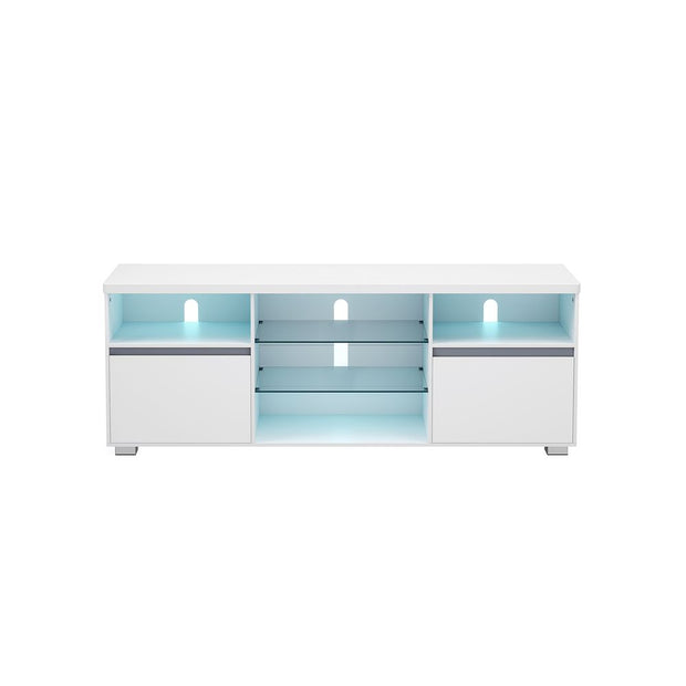 TV-skåp - Med LED-belysning och öppna hyllor - Vit