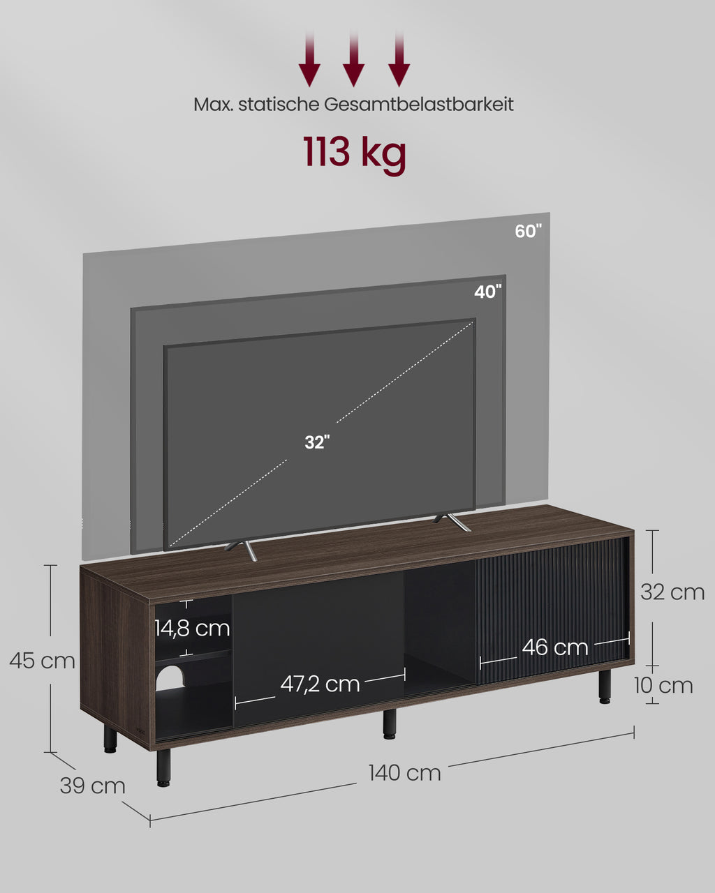 TV möbler supersnabb montering modern asbruin bläck svart