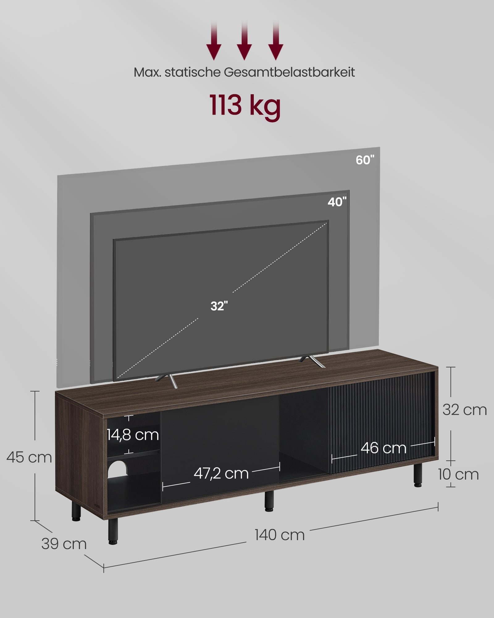 TV möbler supersnabb montering modern asbruin bläck svart