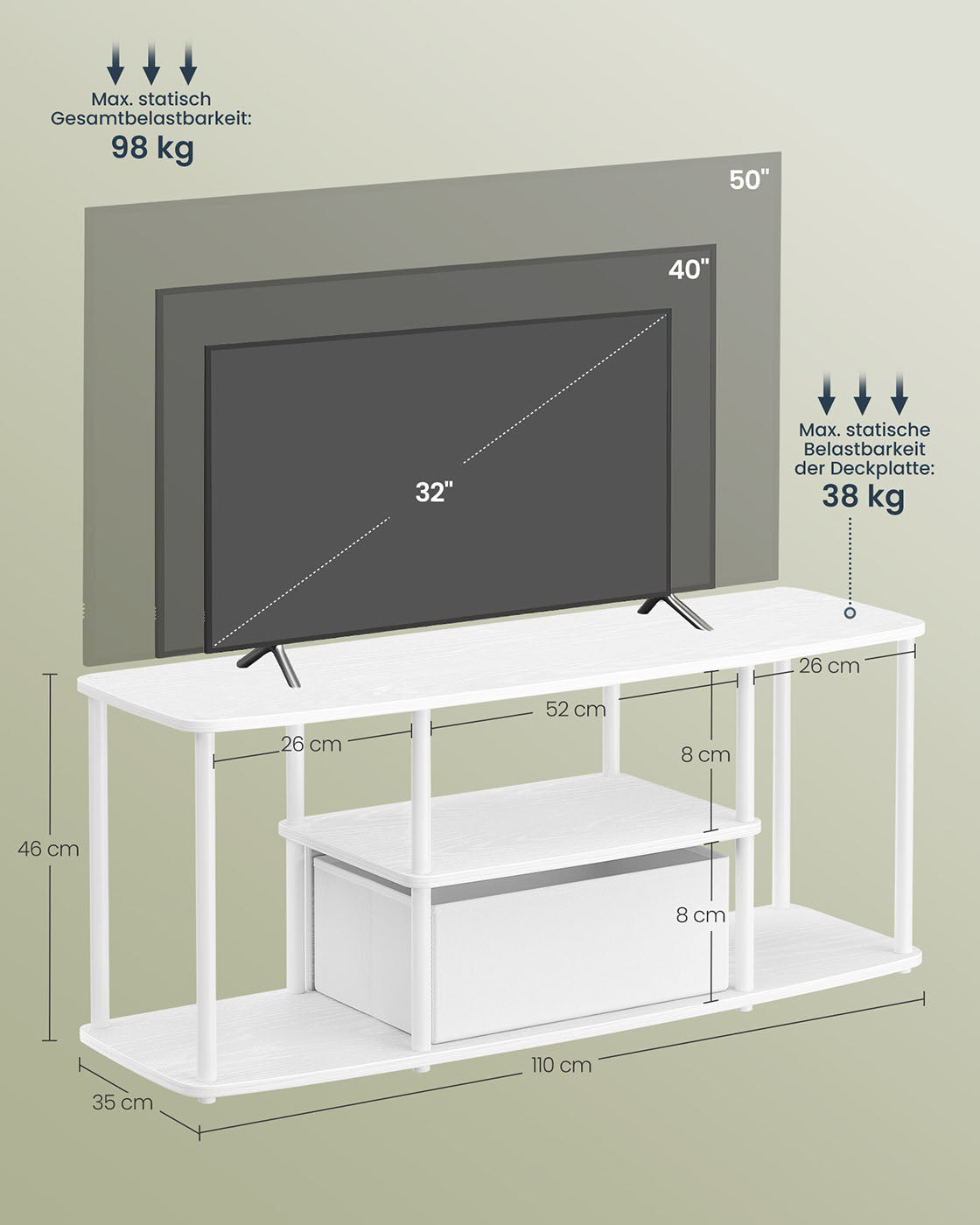 TV-möbler för TV-apparater upp till 50 tum snövitvit vita