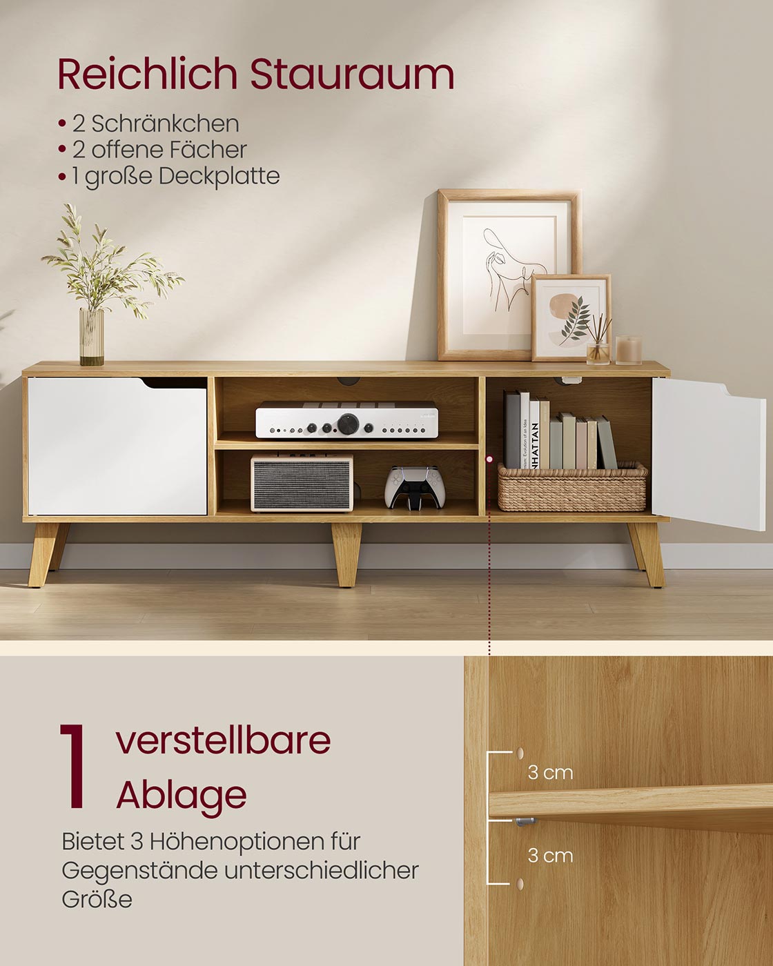 TV -möbler med justerbar hylla i övergångsstil