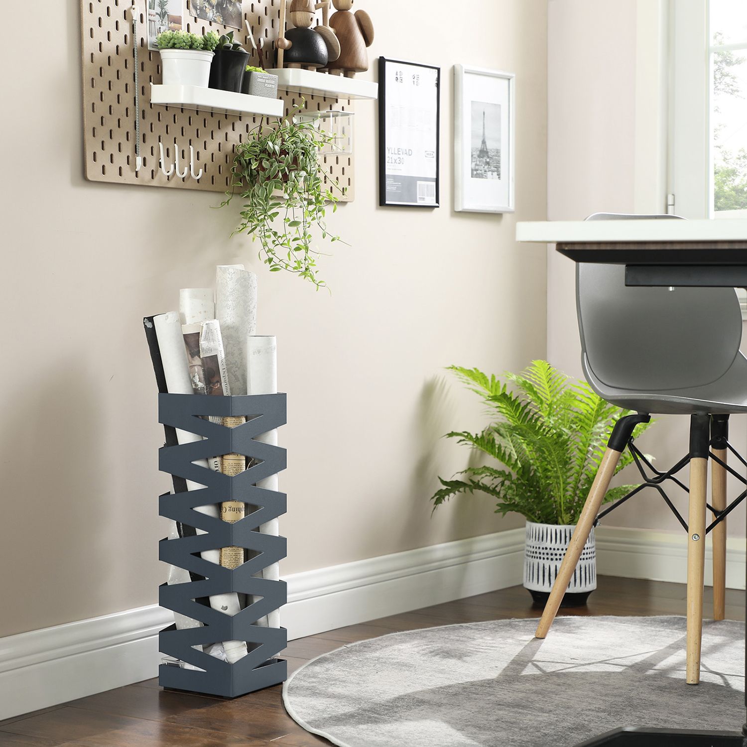 Paraplystativ – fyrkantig design – metall – antracit