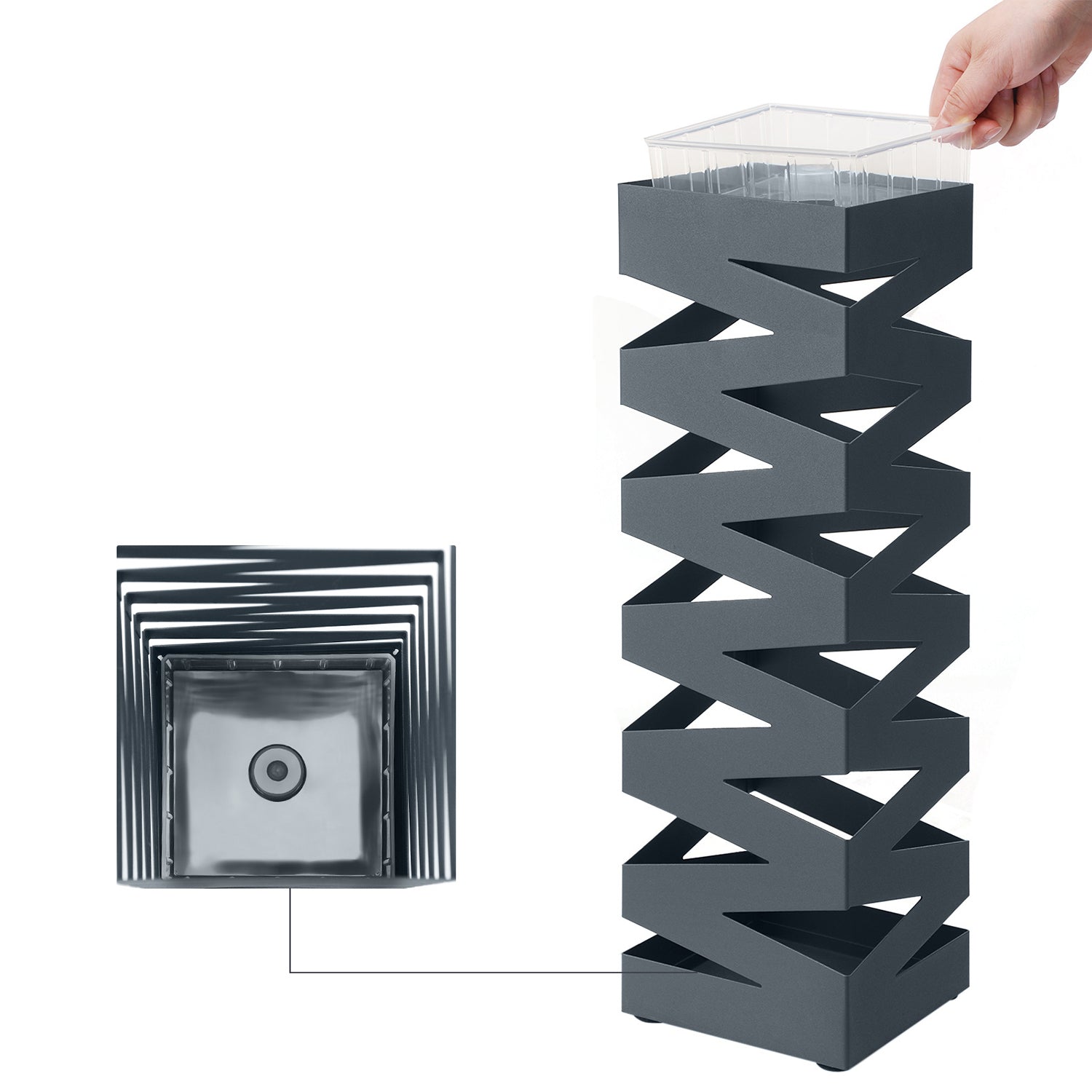 Paraplystativ – fyrkantig design – metall – antracit