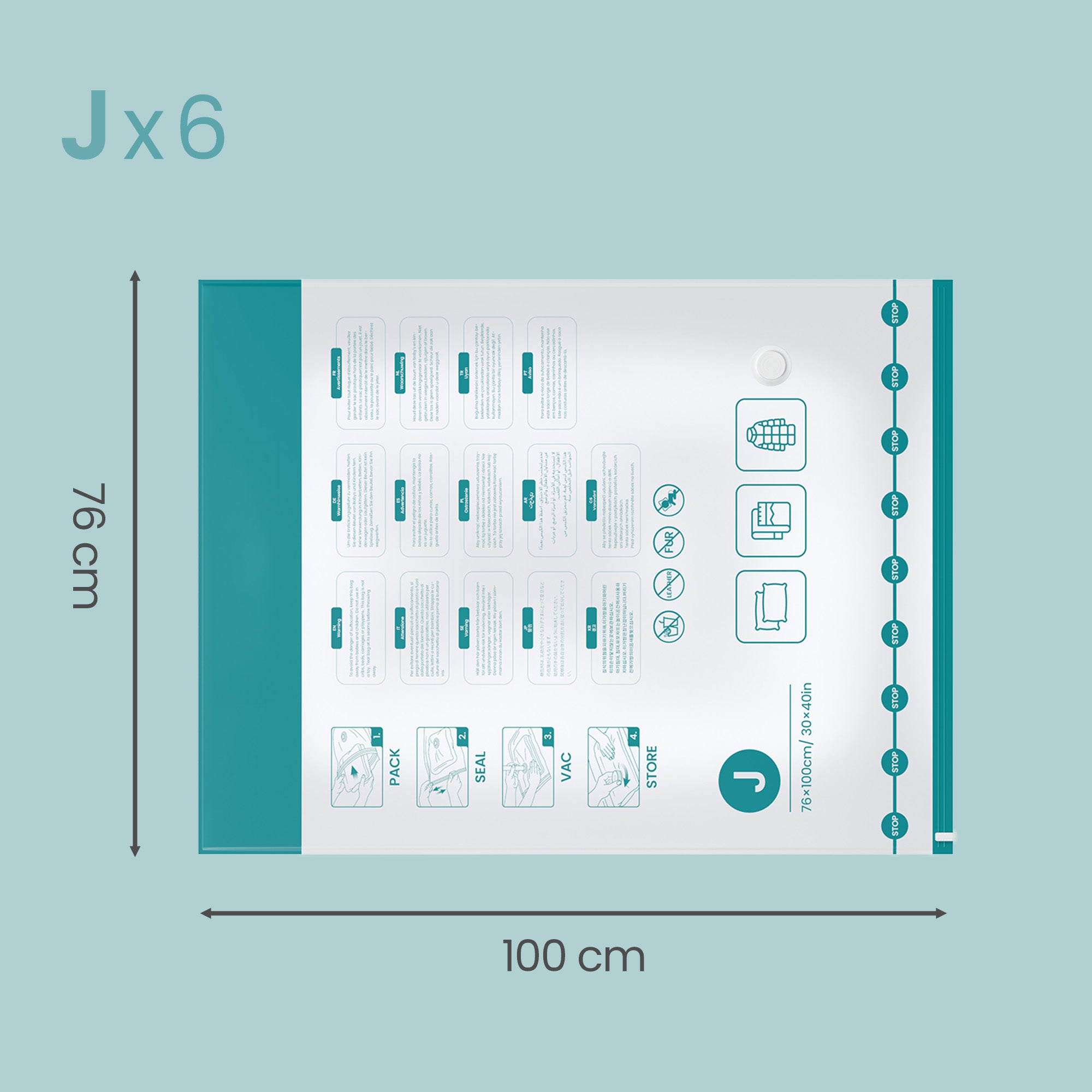 Vacuümzakken - Set van 6 - 100 x 76 cm - Herbruikbaar - Transparant