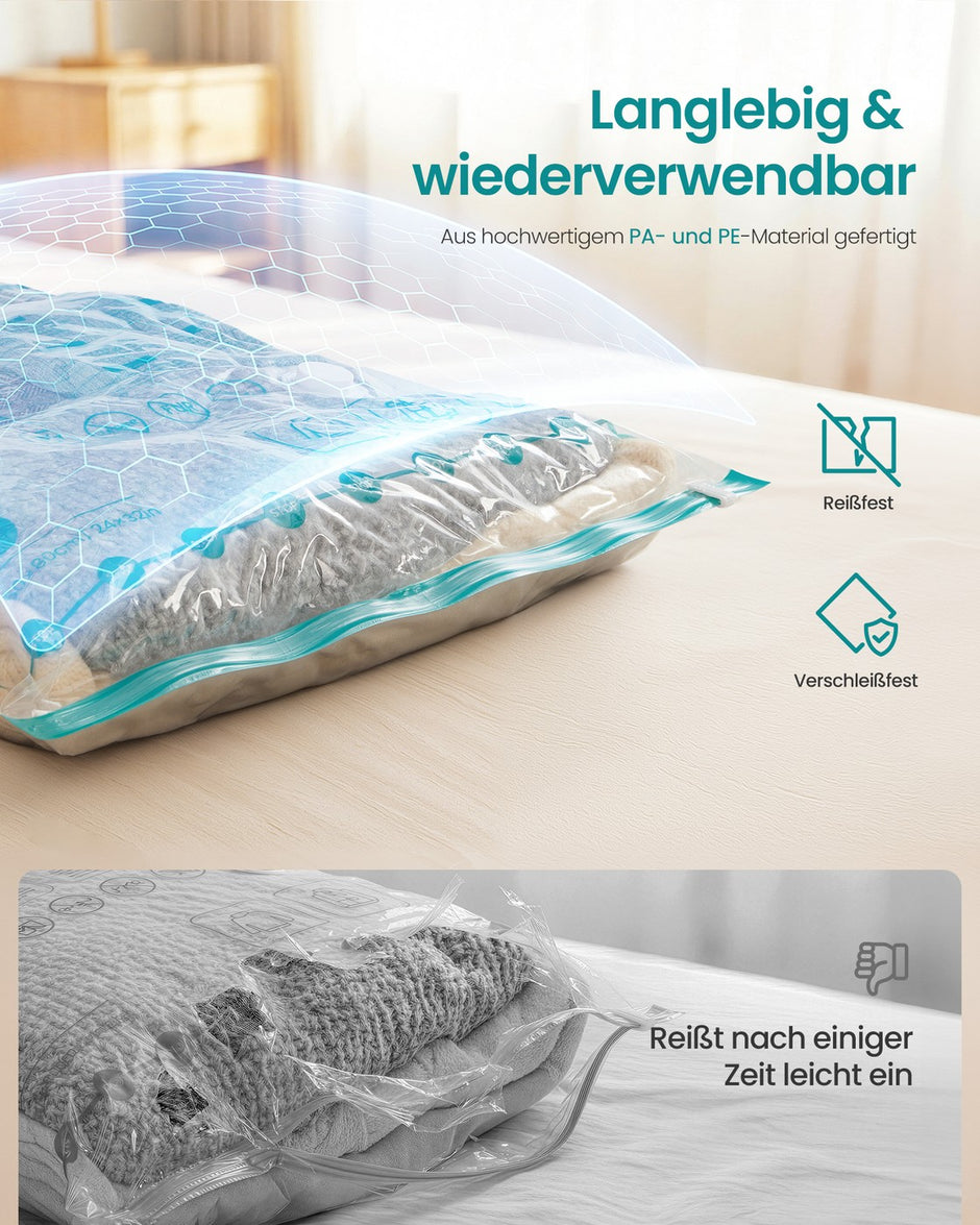 Vacuümzakken - Maat S 60 x 40 cm, Maat M 70 x 50 cm, Maat L 80 x 60 cm - Transparant - Inclusief oplaadbare elektrische pomp - Totaal gewicht 0,8 kg
