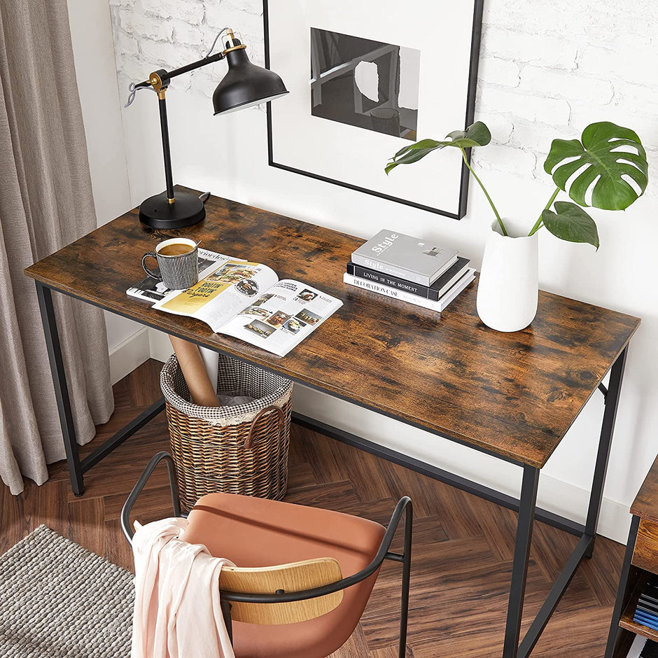 Skrivbord – Träskiva – Metallram – Vintage brun/svart