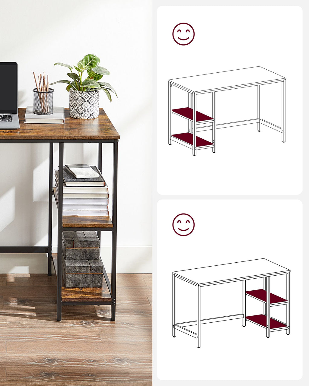 Bureau - Industrial Look - med 2 hyllor