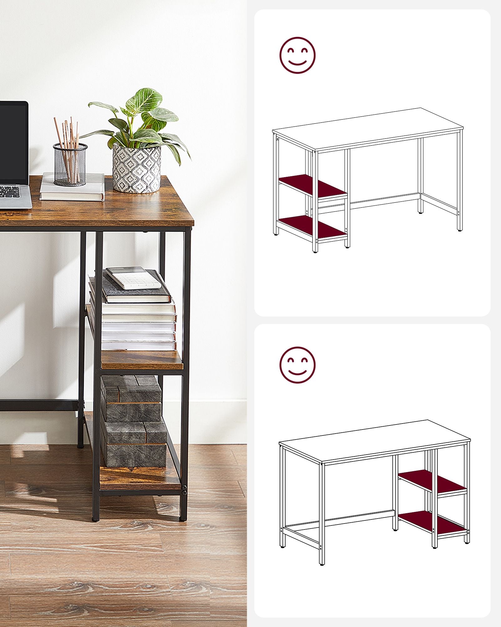 Bureau - Industrial Look - med 2 hyllor