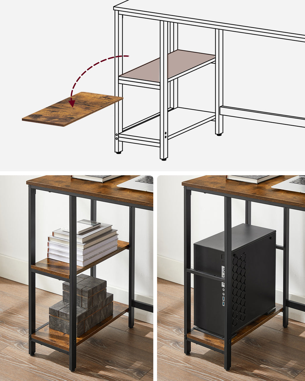 Bureau - Industrial Look - med 2 hyllor