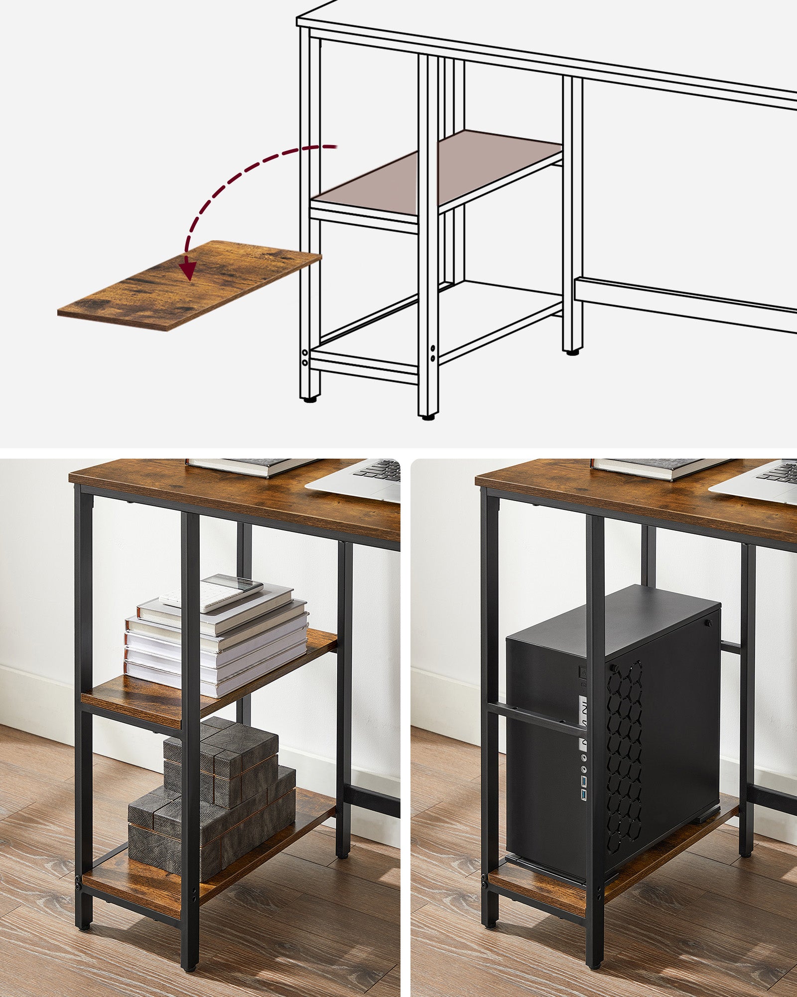 Bureau - Industrial Look - med 2 hyllor
