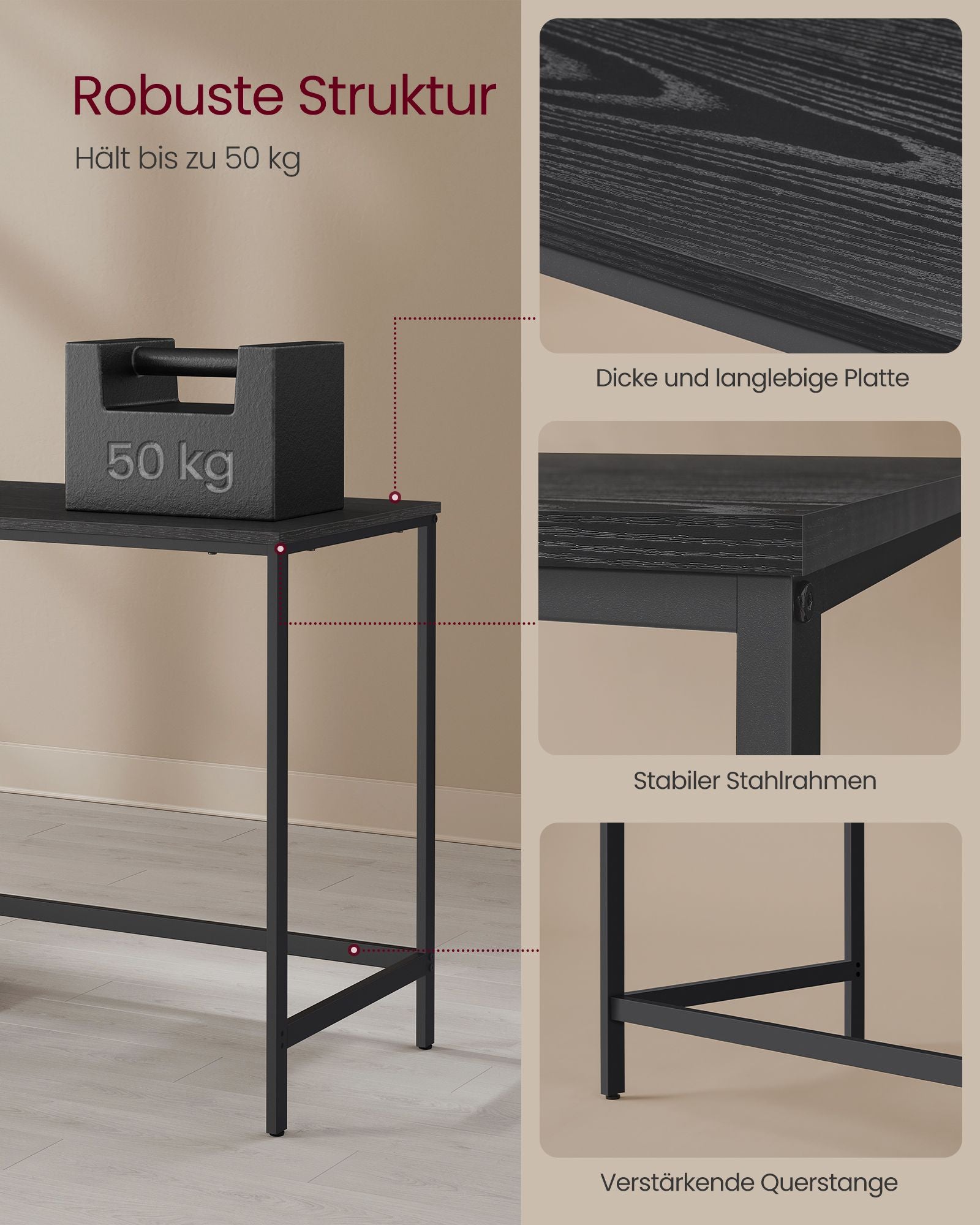 Bureau - med 2 hyllor - Ebbenzwart stålram