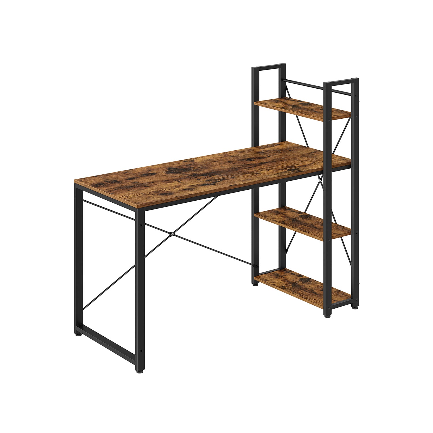 Datorbord – med hyllor – vintage brun-svart