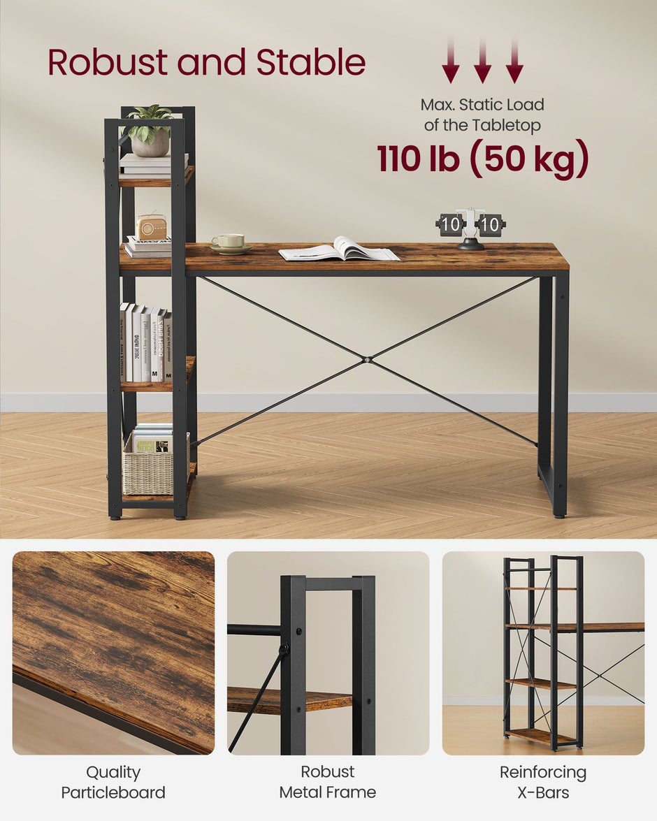 Datorbord – med hyllor – vintage brun-svart