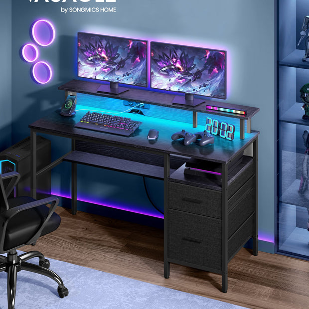 Skrivbord med lådor och bildskärmsställ – modern design – svart