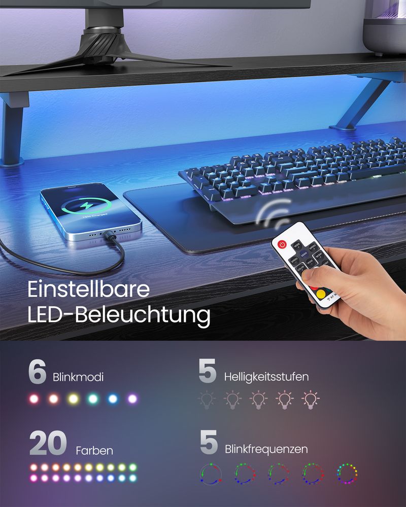 Hörnskrivbord – L-format med uttag – Svart