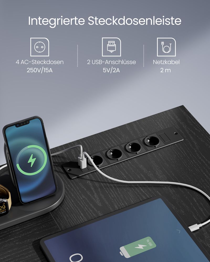 Hörnskrivbord – L-format med uttag – Svart