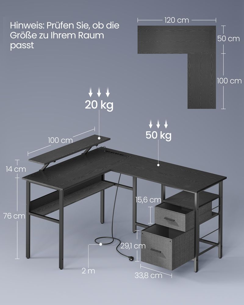 Hörnskrivbord – L-format med uttag – Svart