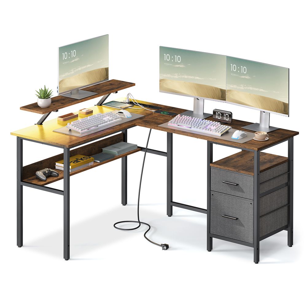 Bureau - Hoekbureau - L -formad - med uttag och byrå - Svart