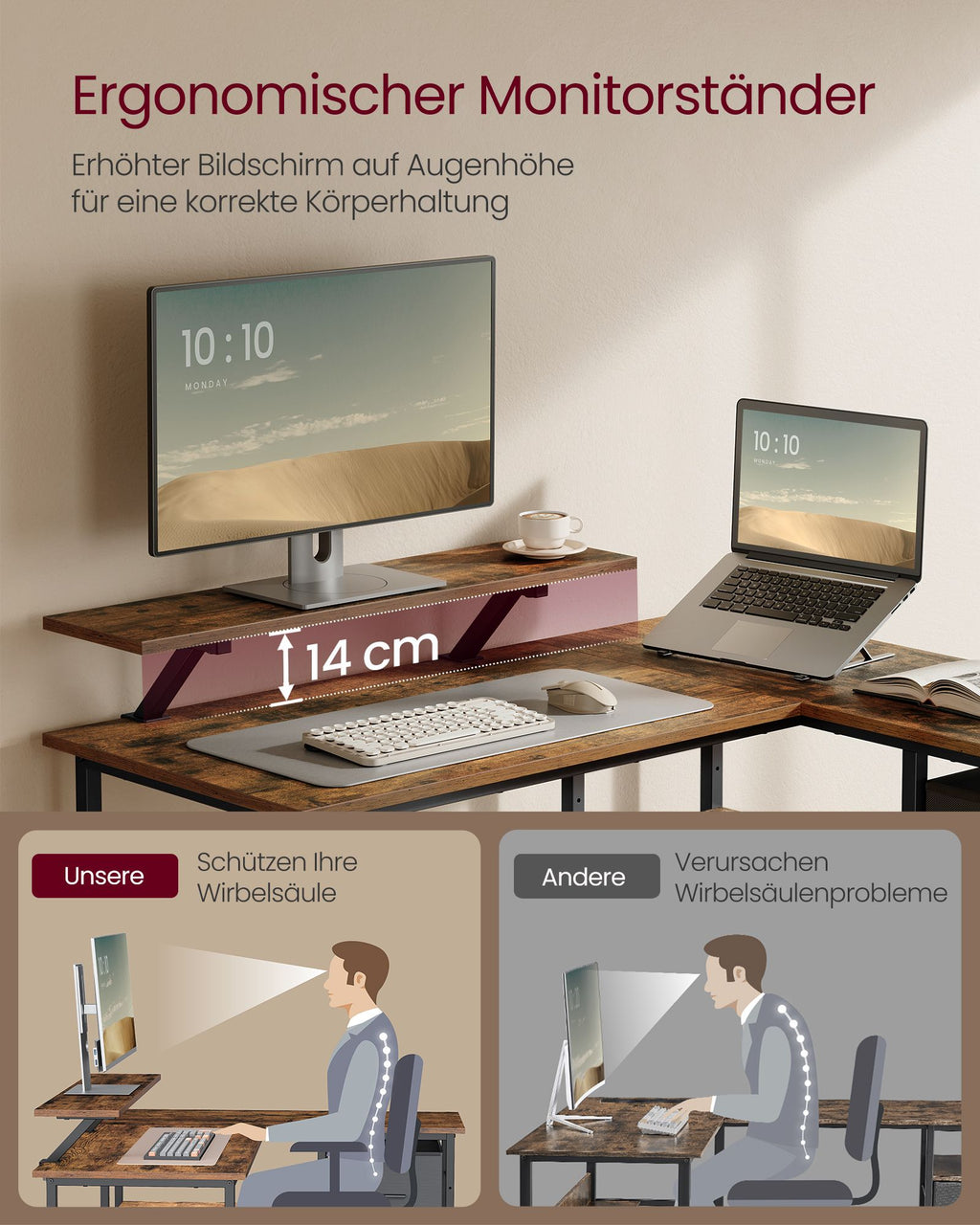 L-formad skrivbord-med 2 lådor-115 × 105 cm