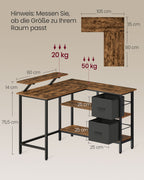 L-formad skrivbord-med 2 lådor-115 × 105 cm