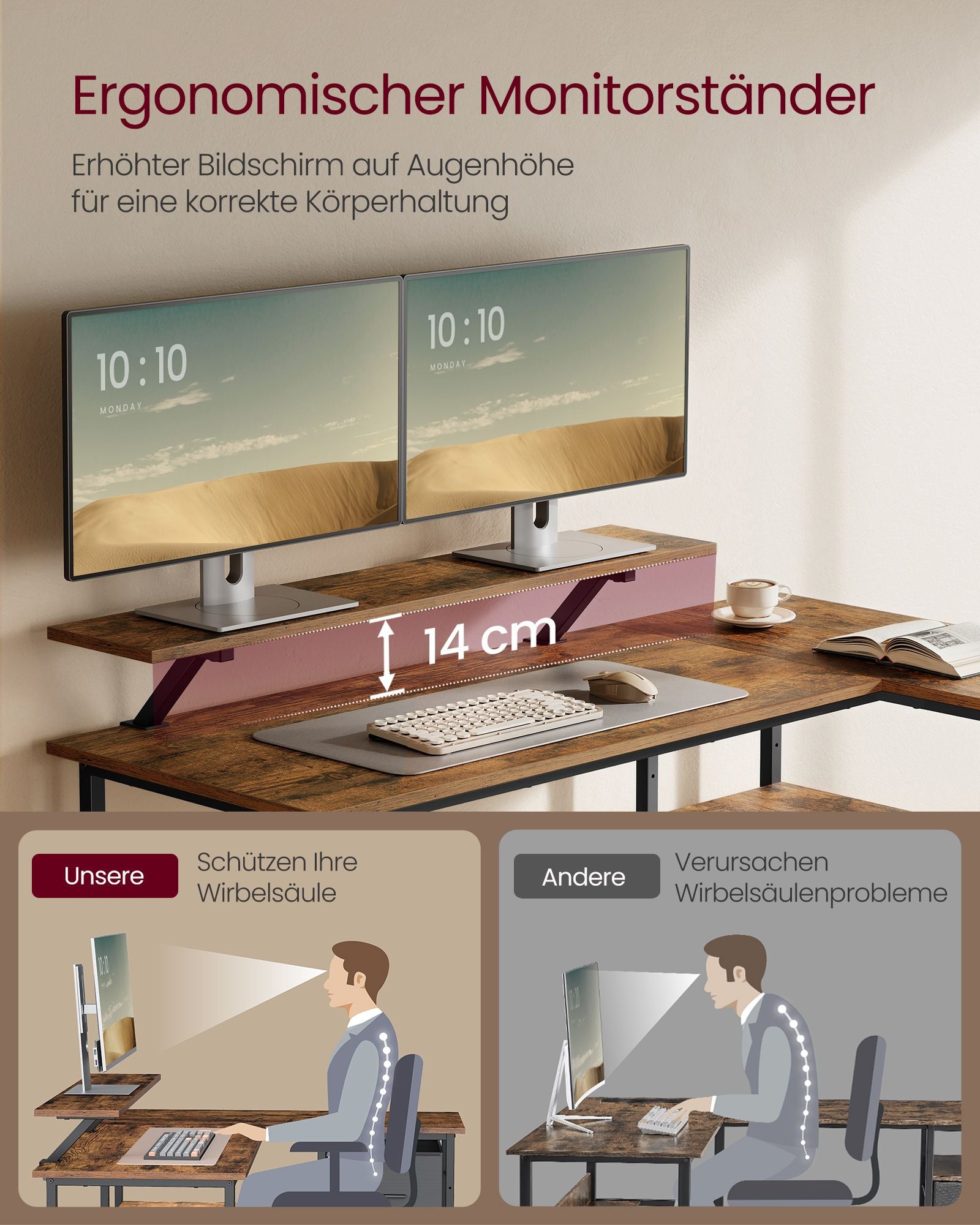 L-formad skrivbord-med 2 lådor-135 × 105 cm