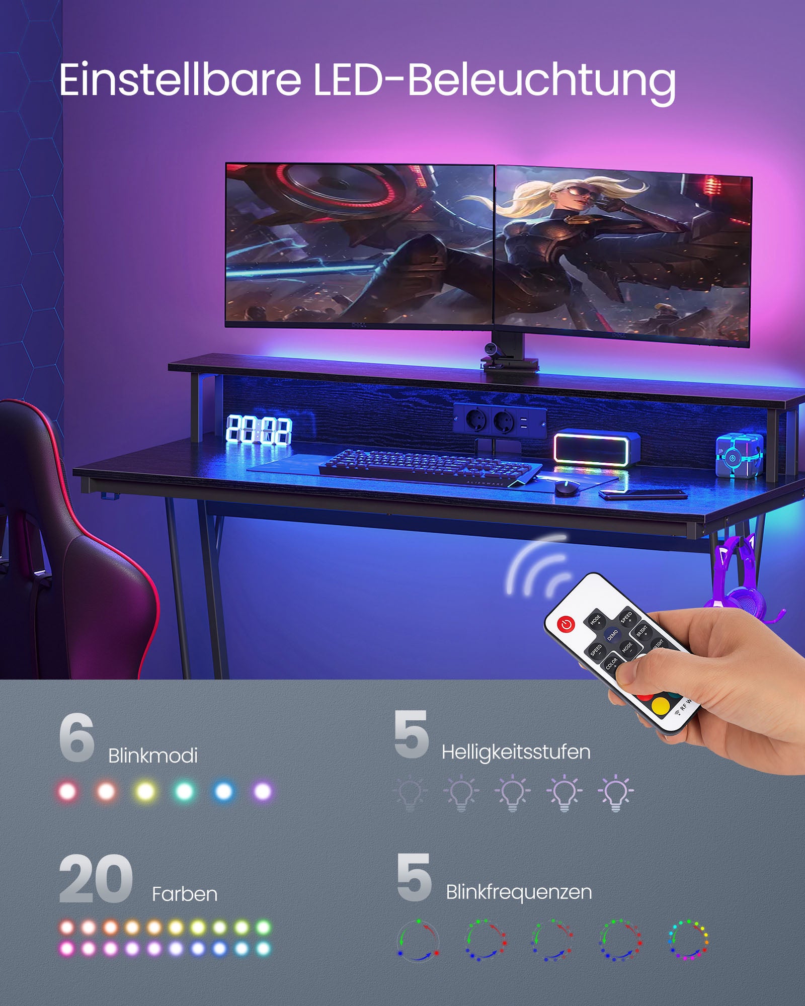 Skrivbord med monitorstativ – 135 cm – svart