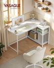 Hoekbureau - 110 x 80 x 76 cm - in hoogte verstelbare plank - esdoornwit - 50 kg maximaal draagvermogen tafelblad - 15 kg maximaal draagvermogen plank