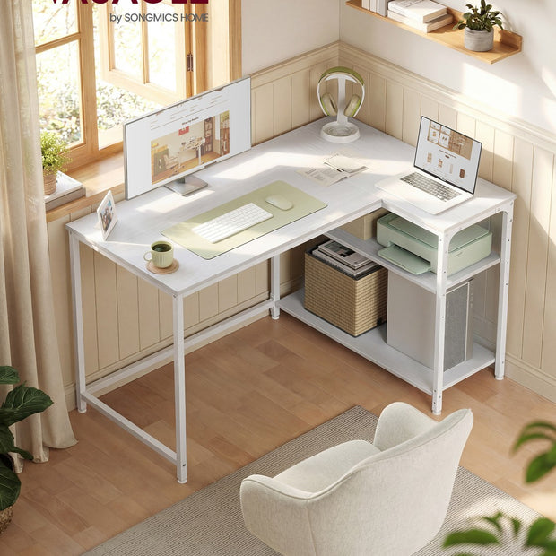 Hoekbureau - 110 x 80 x 76 cm - in hoogte verstelbare plank - esdoornwit - 50 kg maximaal draagvermogen tafelblad - 15 kg maximaal draagvermogen plank