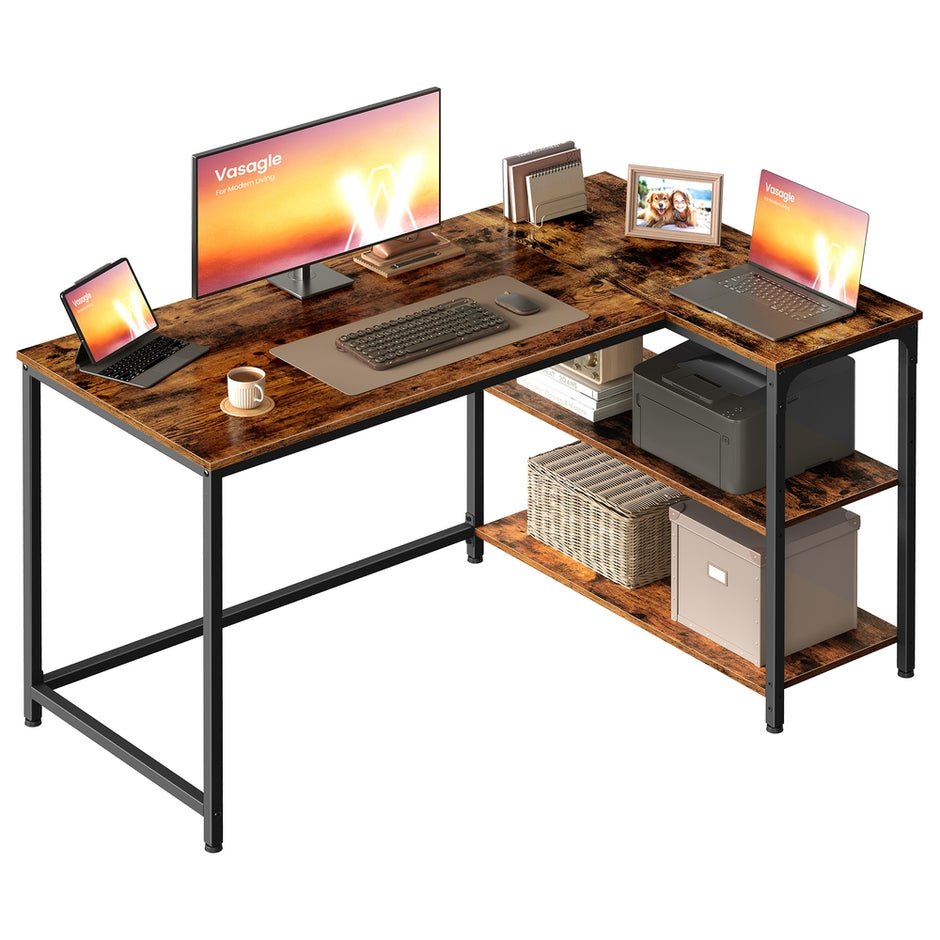Hoekbureau - 120 x 80 x 76 cm - in hoogte verstelbare plank - vintage bruin - maximale belasting tafelblad 50 kg - maximale belasting per plank 15 kg