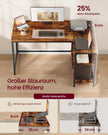 Hoekbureau - 120 x 80 x 76 cm - in hoogte verstelbare plank - vintage bruin - maximale belasting tafelblad 50 kg - maximale belasting per plank 15 kg