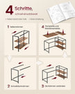 Hoekbureau - 120 x 80 x 76 cm - in hoogte verstelbare plank - vintage bruin - maximale belasting tafelblad 50 kg - maximale belasting per plank 15 kg