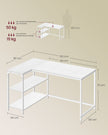 Hoekbureau - 120 x 80 x 76 cm - in hoogte verstelbare plank - esdoornwit - maximaal 50 kg tafelblad draagkracht - maximaal 15 kg per plank