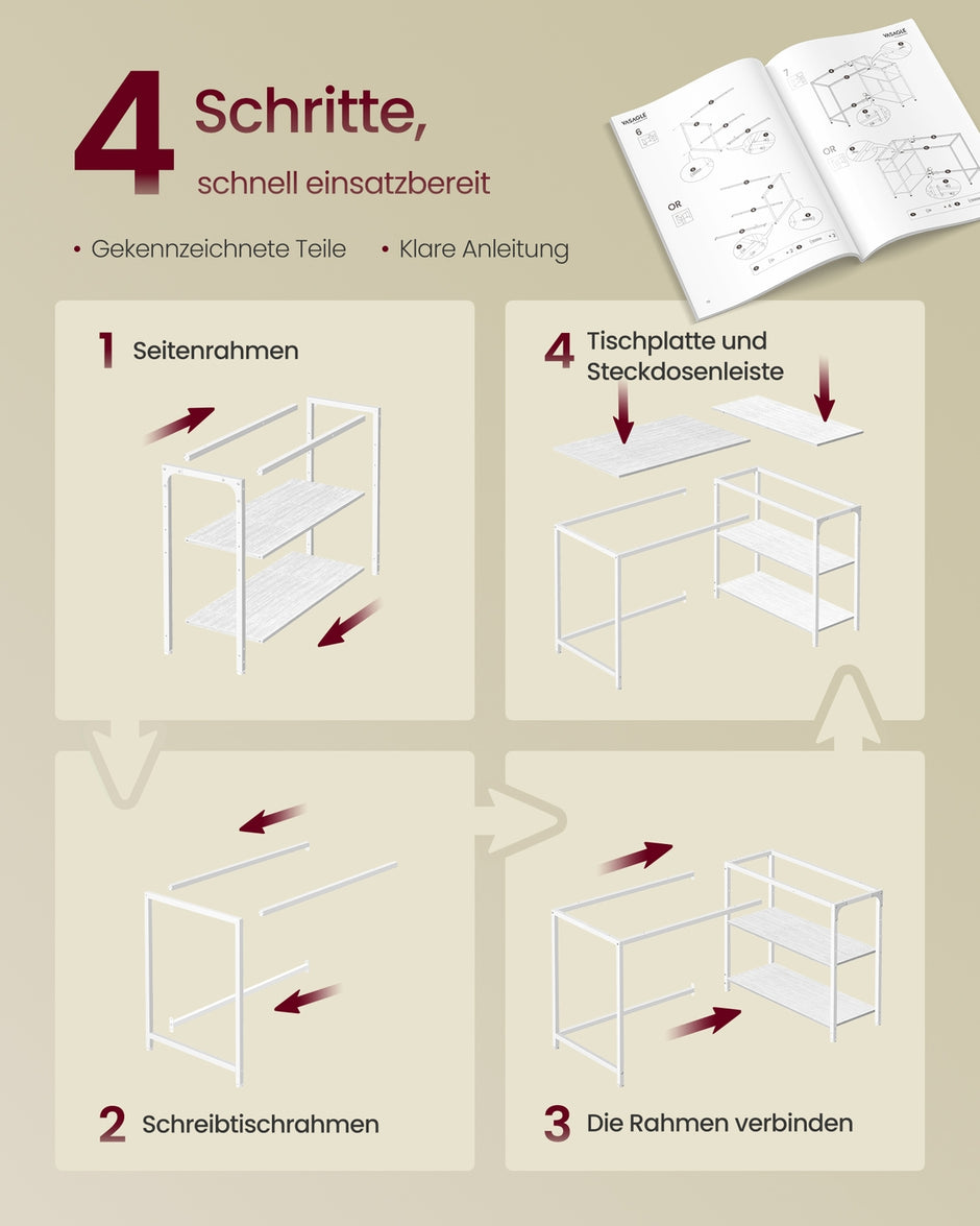 Hoekbureau - 120 x 80 x 76 cm - in hoogte verstelbare plank - esdoornwit - maximaal 50 kg tafelblad draagkracht - maximaal 15 kg per plank
