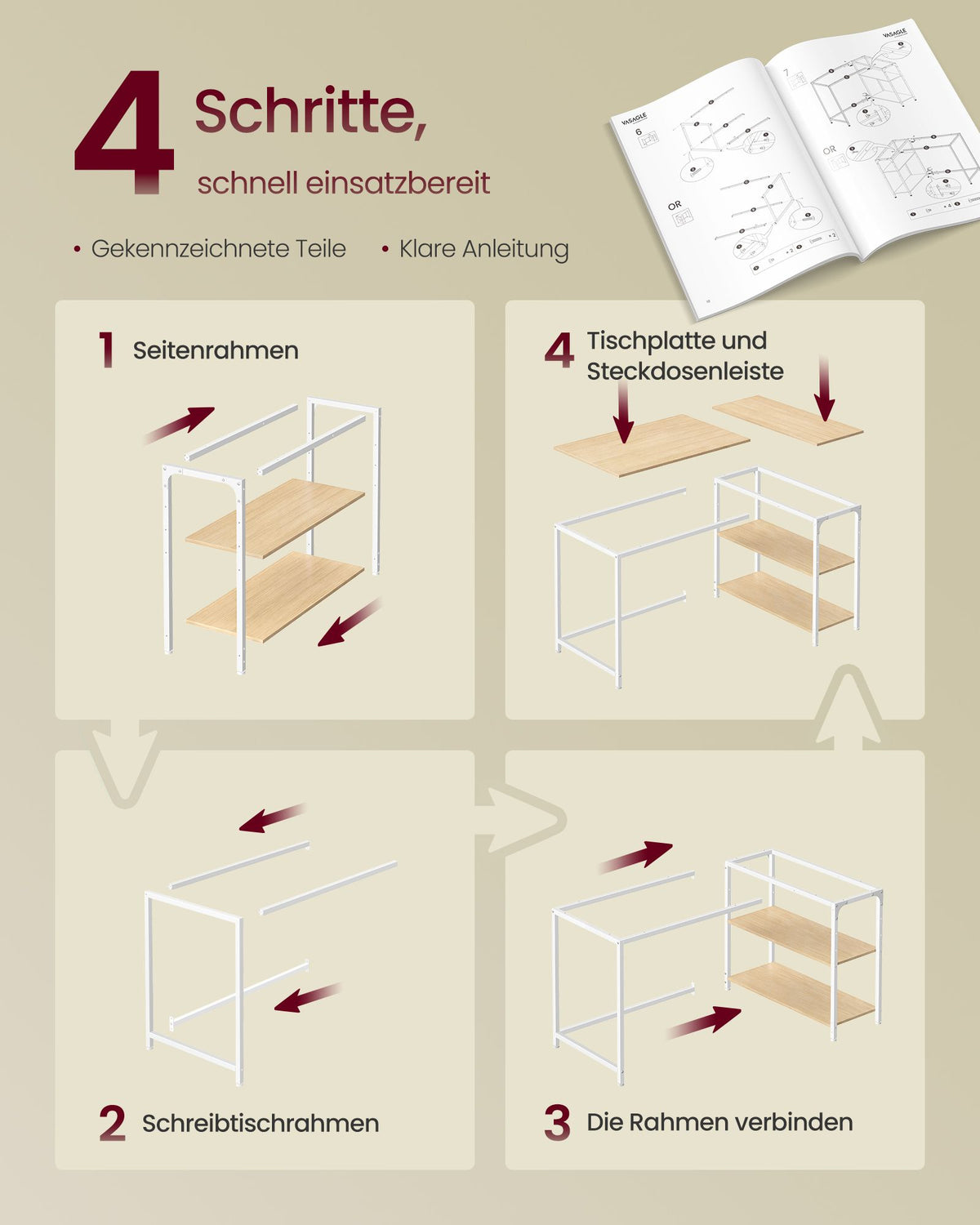 Hoekbureau L-vormig – 120 x 80 cm – Met Opbergplanken – Omkeerbaar – Eiken en Wit