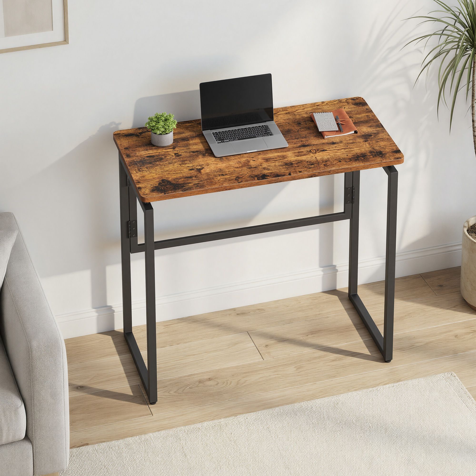 Opklapbaar Bureau - 80 x 40 cm - Afgeronde Hoeken - Ruimtebesparend - Bruin