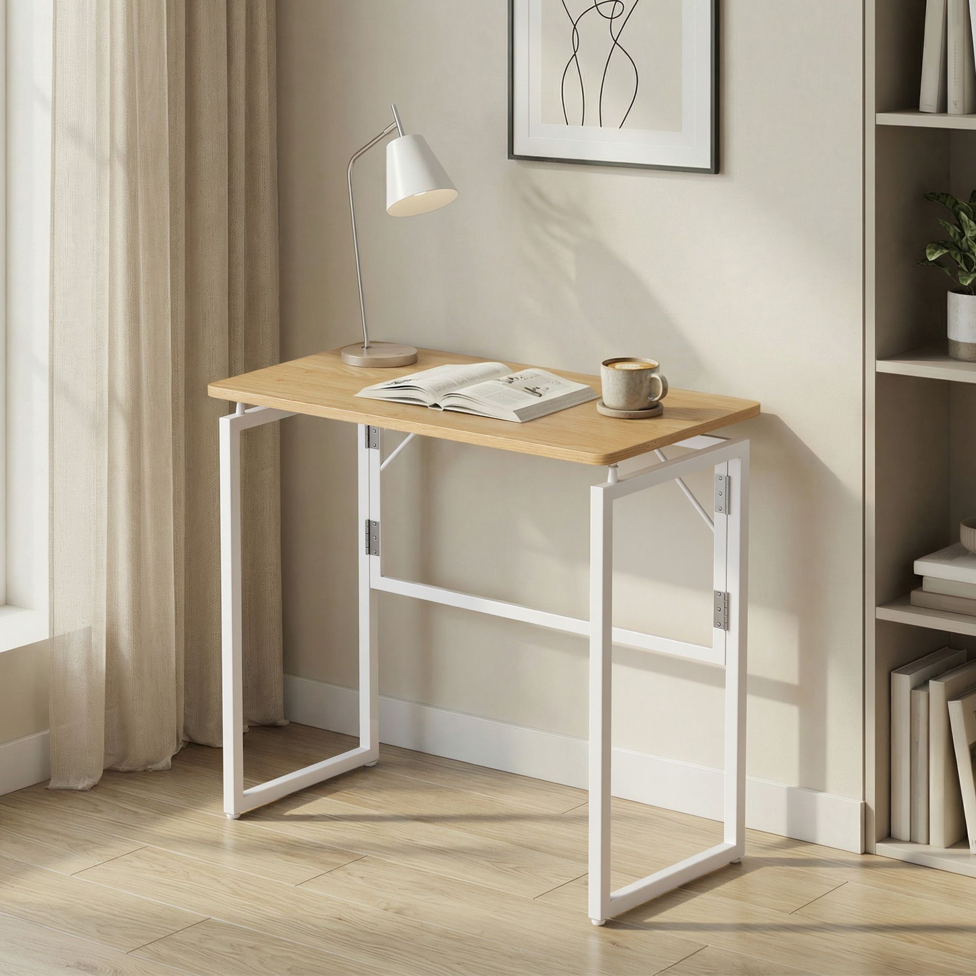 Opklapbaar Bureau - 80 x 40 cm - Afgeronde Hoeken - Ruimtebesparend - Eiken