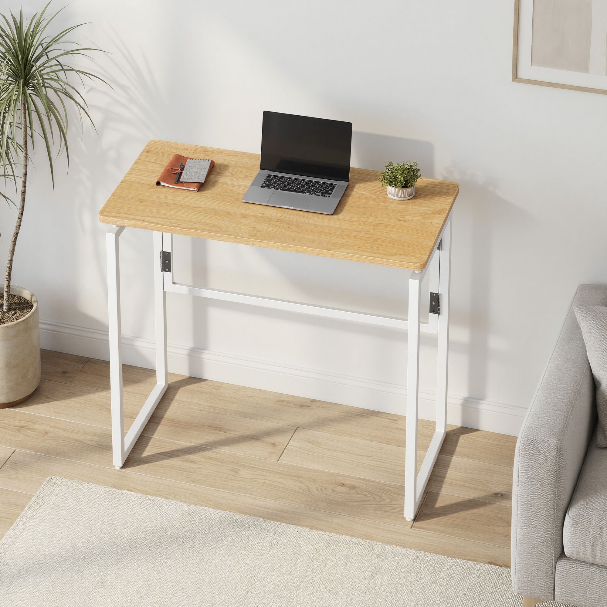 Opklapbaar Bureau - 80 x 40 cm - Afgeronde Hoeken - Ruimtebesparend - Eiken