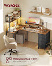 Hoekbureau - L-Vorm - Ledverlichting - Met Stopcontacten - Vintage Bruin-Zwart