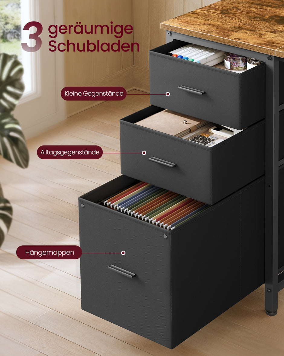 Hoekbureau - L-Vorm - Ledverlichting - Met Stopcontacten - Vintage Bruin-Zwart