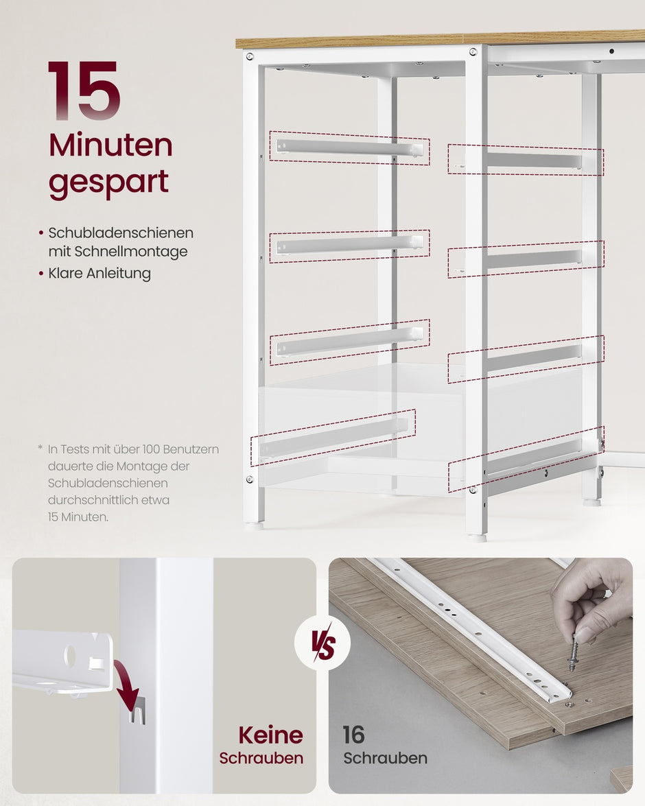 Hoekbureau - L-Vorm - Omkeerbaar - 4 Lades - Tarwegeel-Mat Wit