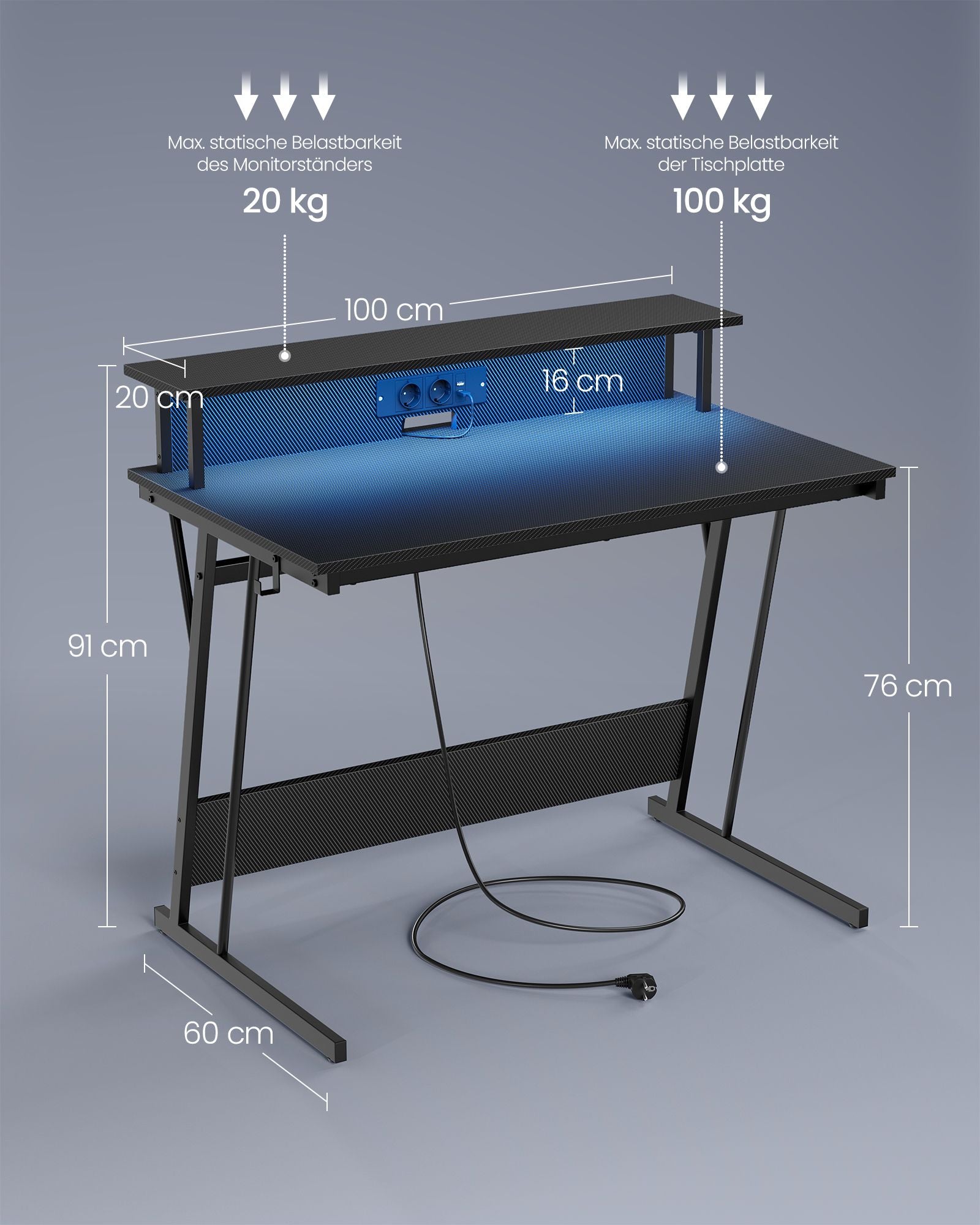 Skrivbord med socket 60 x 120 x 76 cm sot svart