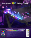 Gamingbureau Z-Vorm – Carbonlook – LED-Verlichting – Bekerhouder – 140 x 60 cm – Koolzwart