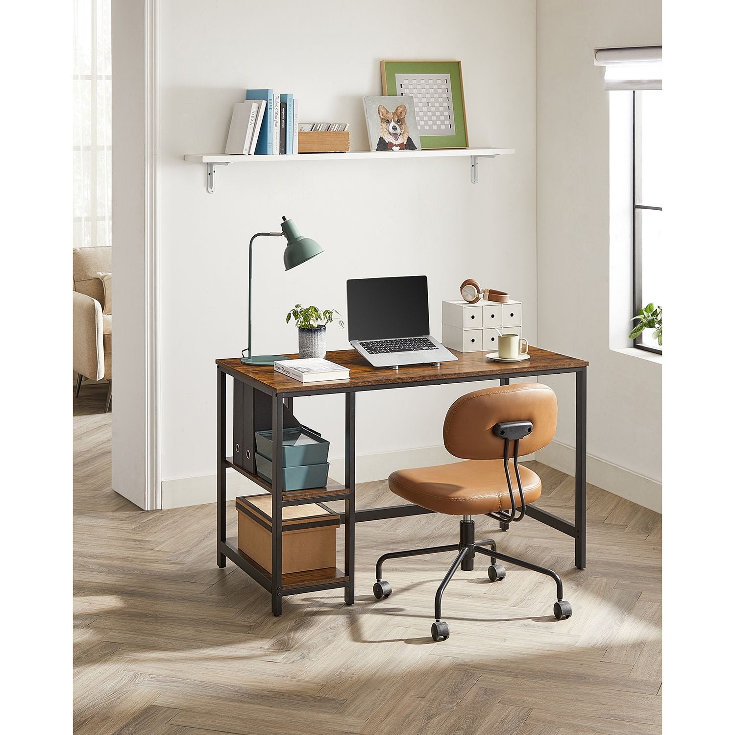 Skrivbord - PC -tabell med 2 hyllor - vänster eller höger montering - 120 x 60 x 75 cm
